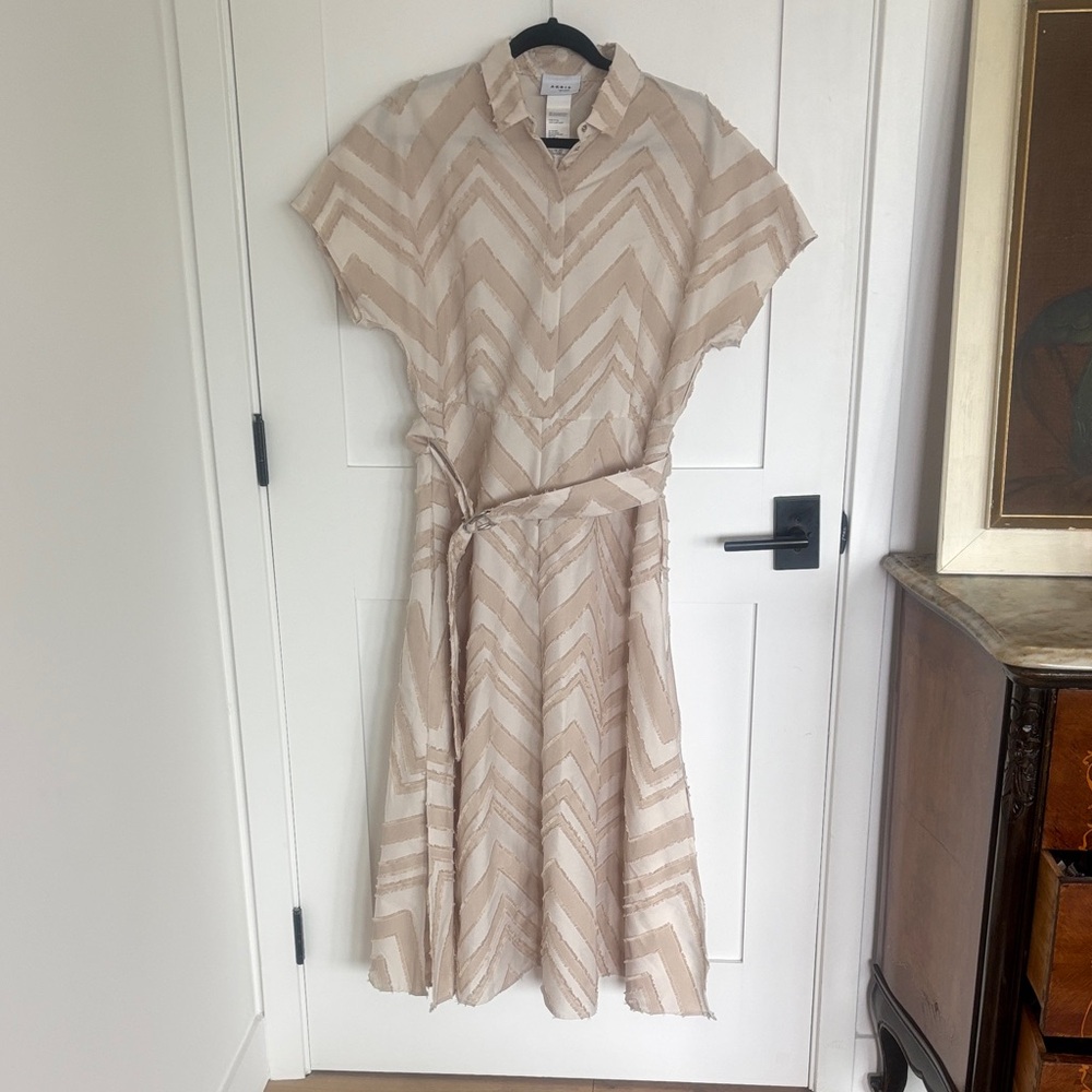 Akris Punto Beige Chevron Midi Dress